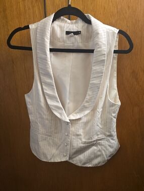 Lux Cream Pinstripe Satin Vest with Shawl Collar